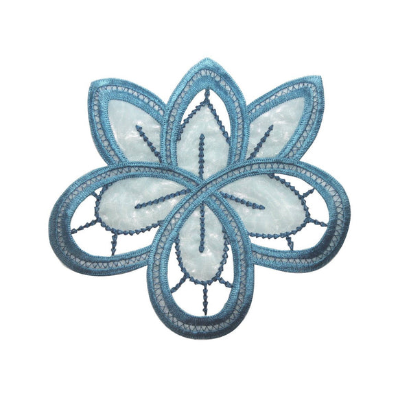 ID 5098 Blue Flower Large Patch Bud Plant Craft Embroidered Iron On Applique
