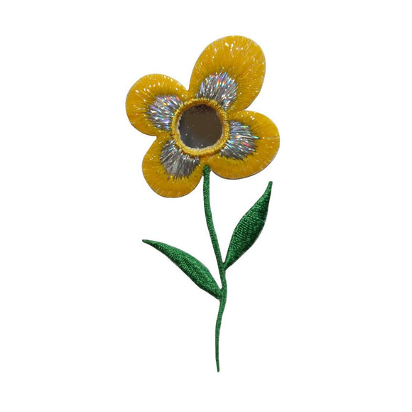 ID 6106 Shiny Yellow Wild Flower Patch Flower Garden Embroidered IronOn Applique