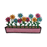 ID 6213 Multi Colored Flowers In Box Patch Garden Embroidered Iron On Applique