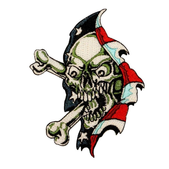 Skull Crossbones American Flag Patch Biker Bones Embroidered Iron On Applique