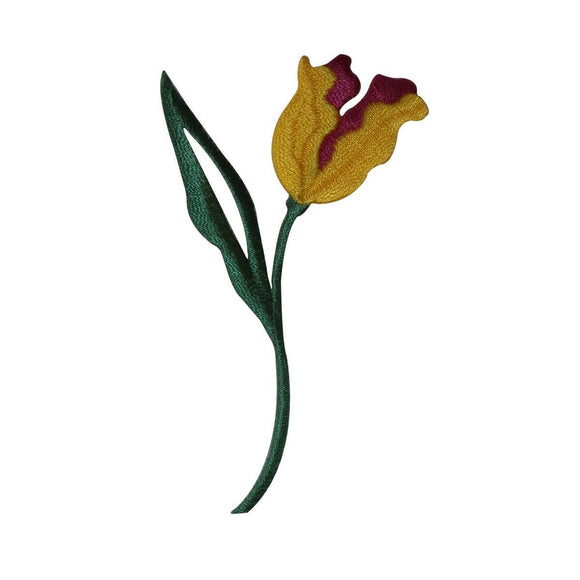ID 6148 Yellow Tulip On Stem Patch Garden Blossom Embroidered Iron On Applique