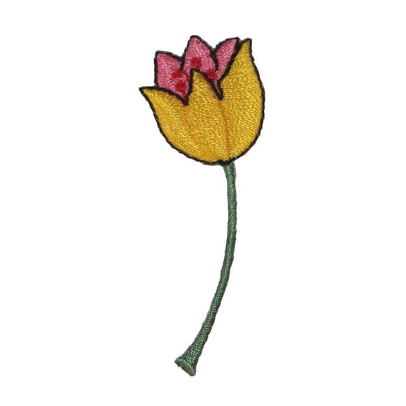 ID 6151 Yellow Tulip Flower Patch Stem Plant Garden Embroidered Iron On Applique