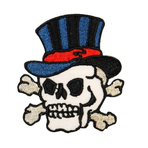 Skull Crossbones Top Hat Patch Biker Death Box Cap Embroidered Iron On Applique
