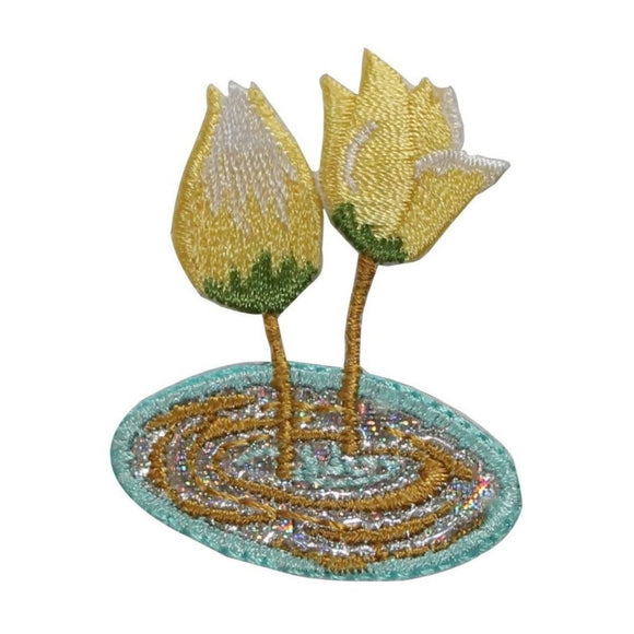 ID 6152 Yellow Tulips Patch Flowers Pond Garden Embroidered Iron On Applique