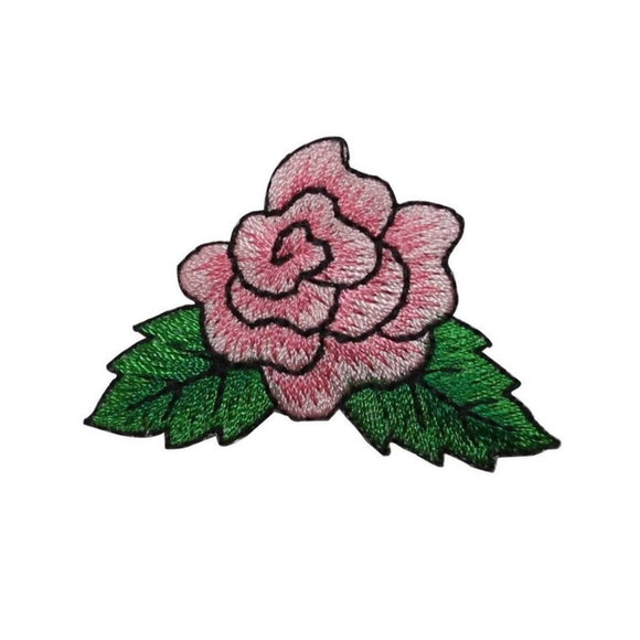 ID 6154 Pink Rose Flower Patch Leaves Garden Love Embroidered Iron On Applique