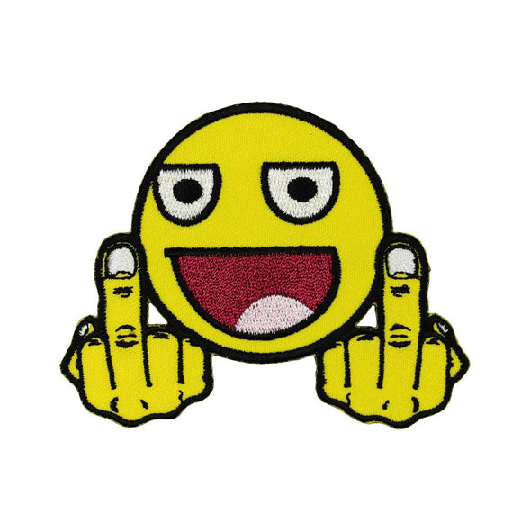 Happy Smiley Face Middle Finger Patch Flipping Off Embroidered Iron On Applique