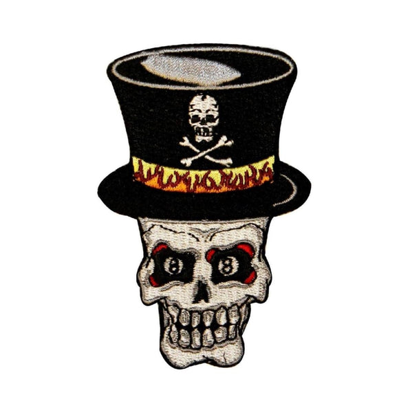 Skull 8 Ball Eyes Top Hat Patch Biker Face Skeleton Embroidered Iron On Applique