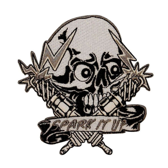 Skull Spark It Up Patch Biker Plug Electric Bones Embroidered Iron On Applique