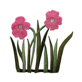 ID 6263 Pink Wild Flowers Patch Garden Pansy Bed Embroidered Iron On Applique