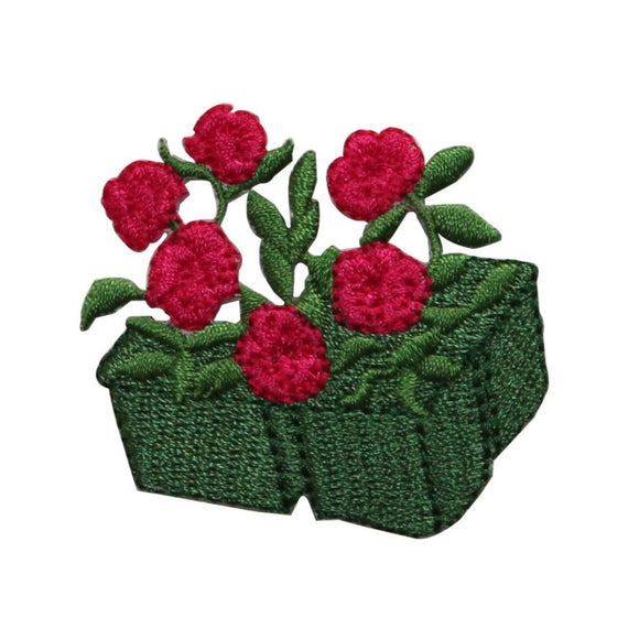 ID 6186 Red Rose Bush Patch Nursery Pot Flower Love Embroidered Iron On Applique