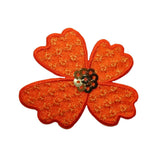ID 6401 Orange Sequin Flower Patch Garden Symbol Embroidered Iron On Applique