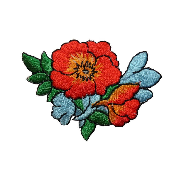 ID 6406 Orange Poppy Flower Patch Blossoms Plant Embroidered Iron On Applique