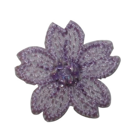 ID 6412 Purple Beaded Flower Patch Garden Blossom Embroidered Iron On Applique