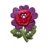 ID 6439 Soft Red Purple Flower Patch Fuzzy Garden Embroidered Iron On Applique