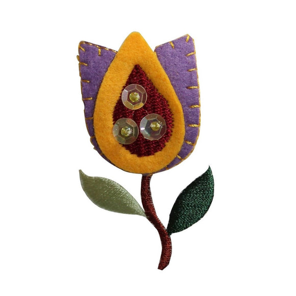 ID 6448 Purple Sequin Felt Flower Patch Garden Plant Embroidered IronOn Applique