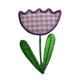ID 6451 Purple Plaid Flower Patch Tulip Plant Bloom Embroidered Iron On Applique