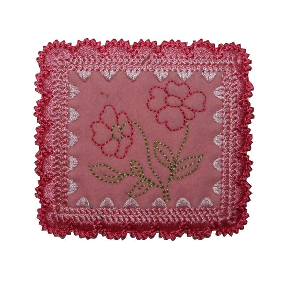 ID 6347 Pink Framed Flower Patch Picture Badge Sign Embroidered Iron On Applique