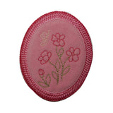 ID 6348 Pink Framed Flower Patch Garden Badge Oval Embroidered Iron On Applique