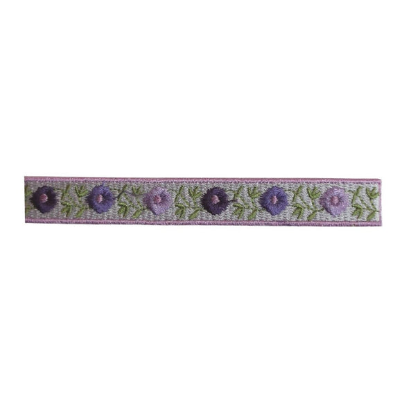 ID 6467 Purple Flower Strip Patch Craft Garden Badge Embroidered IronOn Applique
