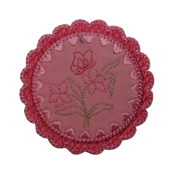 ID 6350 Pink Butterfly Flower Badge Patch Garden Embroidered Iron On Applique