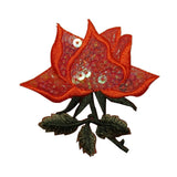 ID 6353 Orange Sequin Tulip Patch Garden Flower Embroidered Iron On Applique