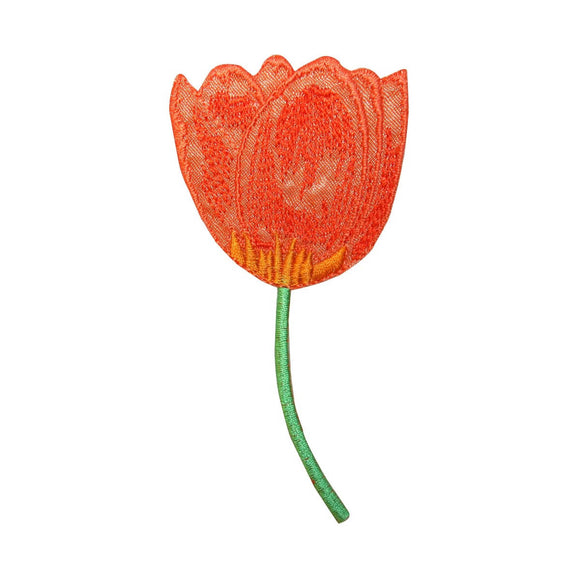 ID 6364 Orange Tulip Blossom Patch Garden Spring Embroidered Iron On Applique