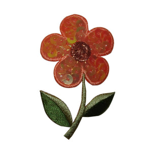ID 6370 Orange Sequin Daisy Patch Flower Garden Embroidered Iron On Applique