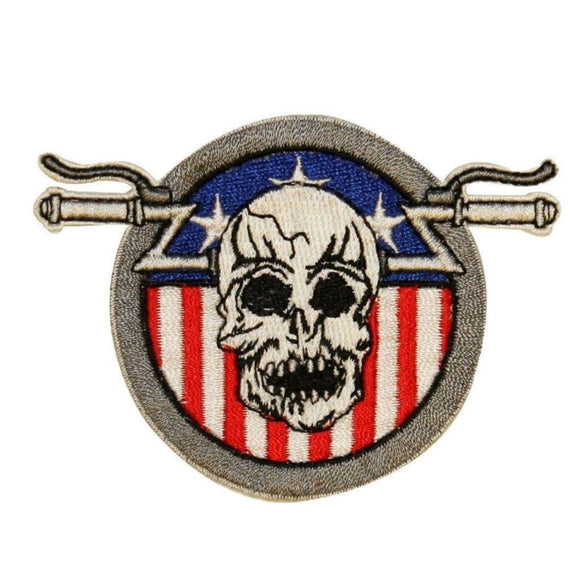 Skull Handlebar American Flag Patch Biker Badge Embroidered Iron On Applique