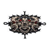 Tri Skulls Barb Wire Patch Biker Face Bones Death Embroidered Iron On Applique