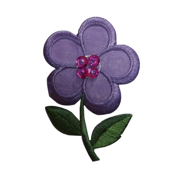ID 6491 Violet Beaded Flower Patch Garden Plant Embroidered Iron On Applique