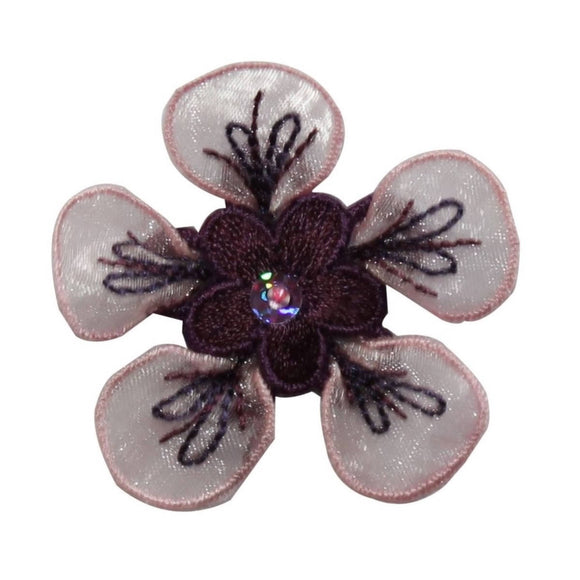 ID 6495 Lace Purple Gemmed Flower Patch Garden Craft Embroidered IronOn Applique