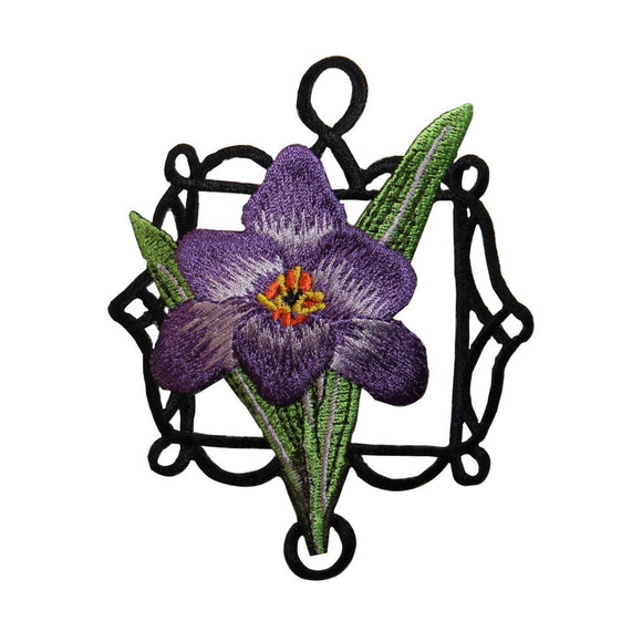 ID 6497 Black Framed Lily Flower Patch Craft Garden Embroidered Iron On Applique