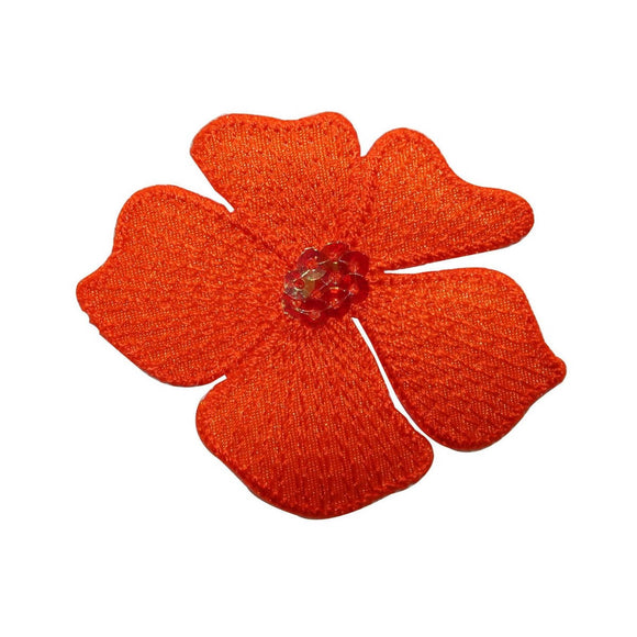 ID 6399 Orange Sequin Flower Patch Hibiscus Plant Embroidered Iron On Applique