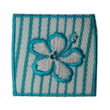 ID 6614 Blue Hibiscus Badge Patch Tropical Flower Embroidered Iron On Applique