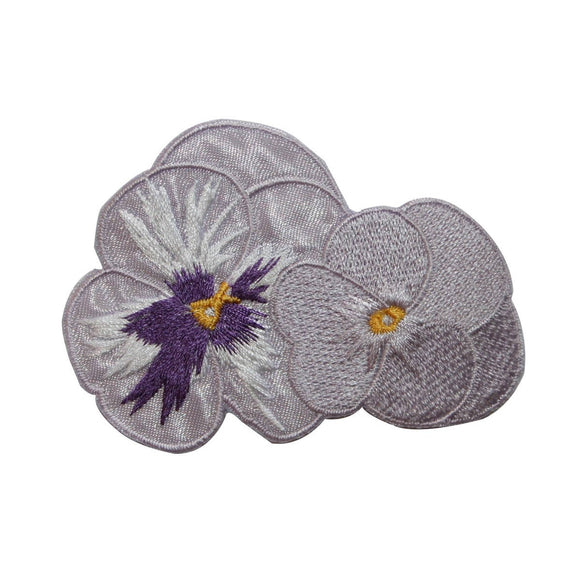 ID 6530 White Pansy Flowers Blossom Patch Garden Embroidered Iron On Applique