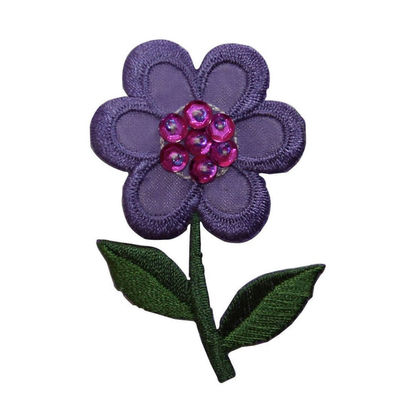 ID 6531 Purple Sequin Flower Bloom Patch Garden Grow Embroidered IronOn Applique