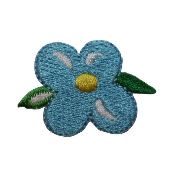 ID 6541 Blue Flower with Leaves Patch Garden Bloom Embroidered Iron On Applique