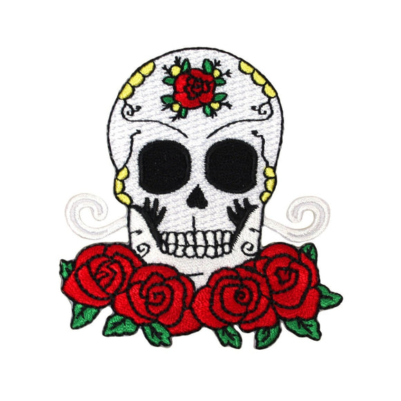 Sugar Skull Roses Patch Spanish Mexican Day Death Embroidered Iron On Applique