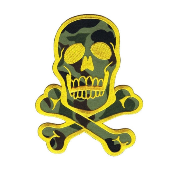 Skull Crossbones Patch Biker Yellow On Camouflage 6