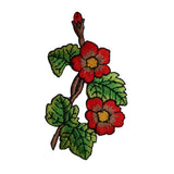 ID 6696 Red Flower Branch Patch Vine Garden Plant Embroidered Iron On Applique