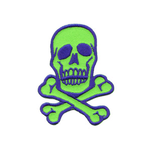 Skull Crossbones Patch 2 3/4" Purple On Green Biker Embroidered Iron On Applique