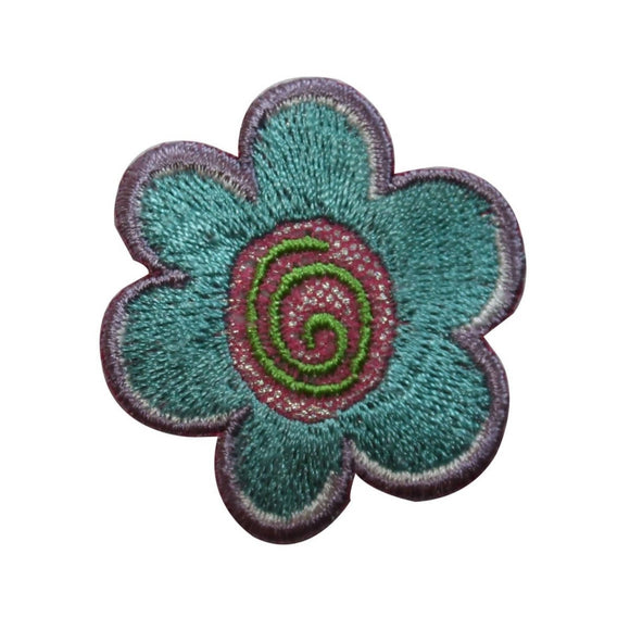 ID 6547 Teal Swirl Flower Patch Daisy Garden Craft Embroidered Iron On Applique