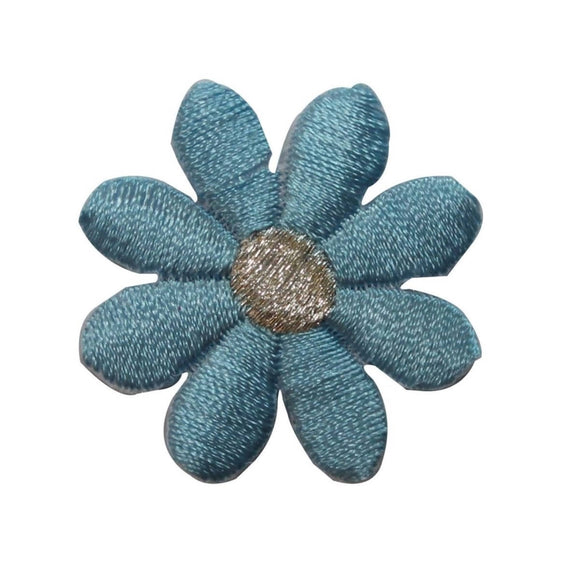 ID 6550 Blue Daisy Symbol Patch Metallic Flower Embroidered Iron On Applique