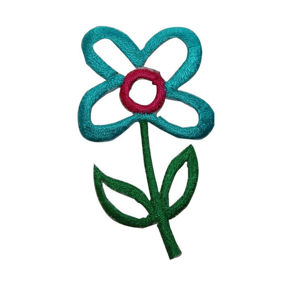 ID 6555 Blue Flower Outline Patch Garden Spring Embroidered Iron On Applique