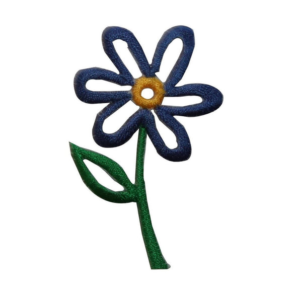 ID 6558 Blue Flower Outline Patch Cutout Bloom Plant Embroidered IronOn Applique