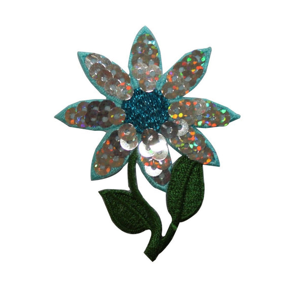 ID 6565 Sequin Flower Patch Shiny Blossom Garden Embroidered Iron On Applique