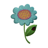 ID 6572 Blue Flower With Ladybug Patch Garden Spring Embroidered IronOn Applique