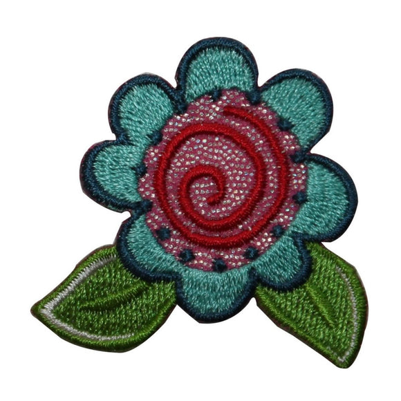 ID 6573 Blue Swirl Flower Patch Garden Design Craft Embroidered Iron On Applique