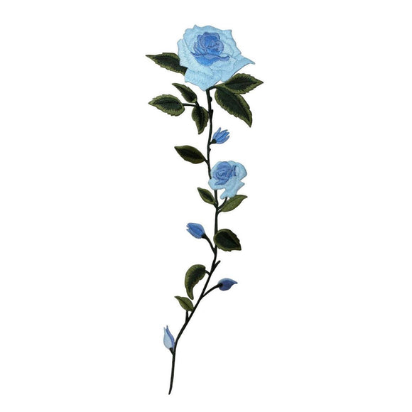 ID 6576 Long Stem Blue Rose Patch Garden Flower Embroidered Iron On Applique