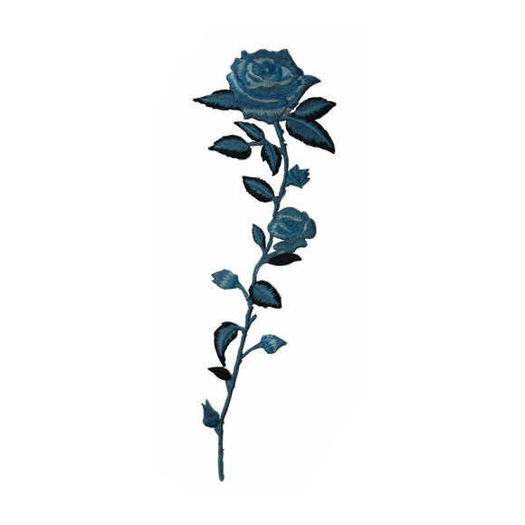 ID 6579 Long Stem Blue Rose Patch Garden Flower Embroidered Iron On Applique